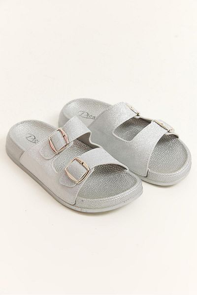 Raneel Kazançlı Alışveriş Double Tape Buckle Comfortable Sole Slippers Silver