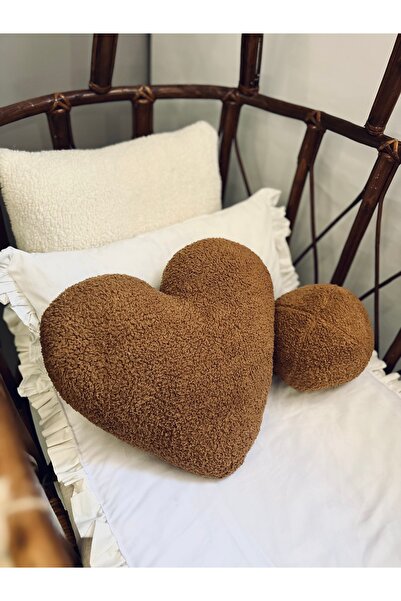 Cherry Bloom Cotton Heart Pillow and Mini Ball Pillow Brown