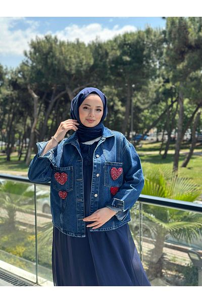 Ranasubaşı Sequin Heart Embroidered Denim Jacket