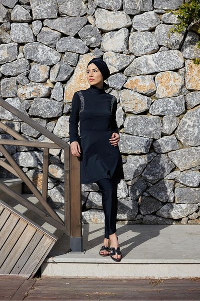 NS TASARIM MAYO Mira Model Shoulder Stone Lycra Design Hijab Double Swimsuit Set