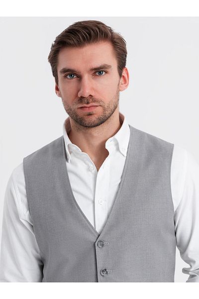 OMBRE Taillierte Herrenweste mit Viskose und marmorierten Knöpfen - grau V3 OM-BLZV-0112 L