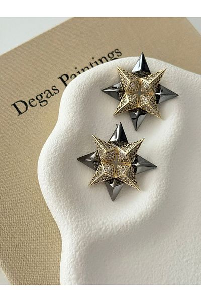 H&S AKSESUAR Turquoise Reflection Sparkling Steel Star Earrings