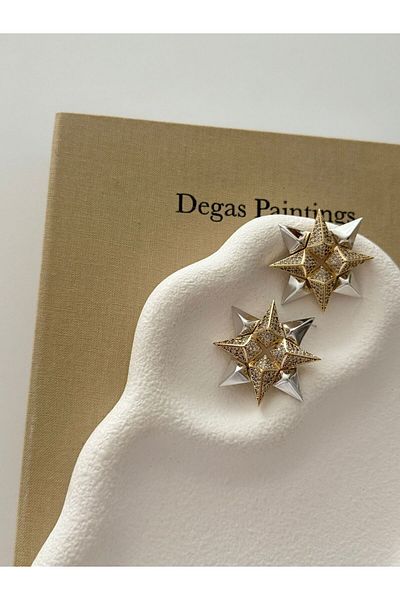 H&S AKSESUAR Turquoise Reflection Sparkling Steel Star Earrings