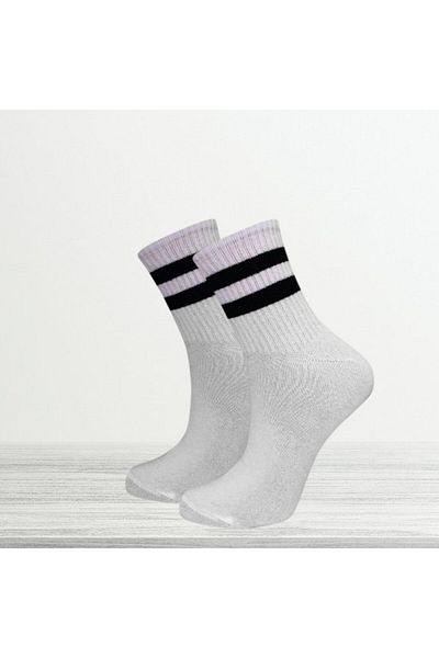 SOYTEMİZ Unisex Striped White Socks 8 Pairs