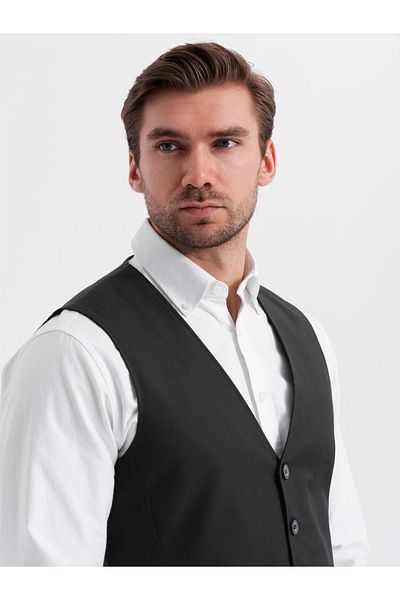 OMBRE Taillierte Herrenweste mit Viskose und marmorierten Knöpfen - schwarz V4 OM-BLZV-0112 M