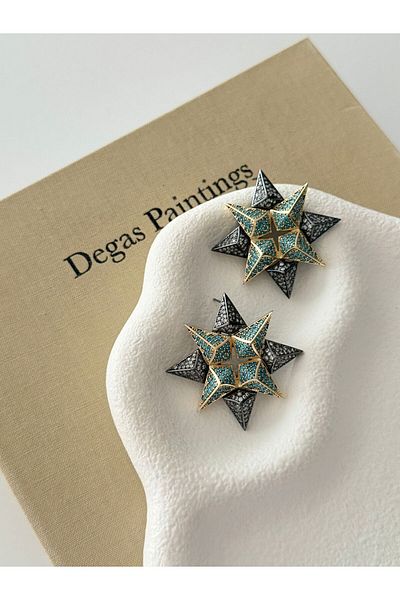 H&S AKSESUAR Turquoise Reflection Sparkling Steel Star Earrings