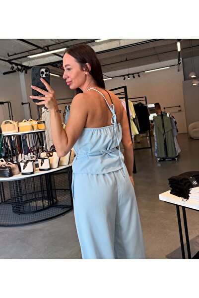 solena sln Women's One Shoulder Lace up Asymmetrical Linen Suit