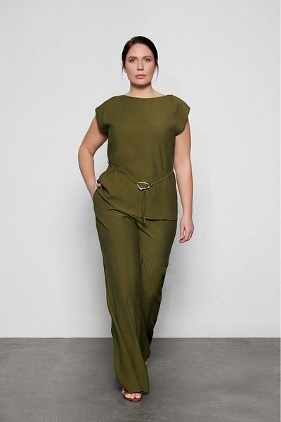 LUOKK Cassiopee Plus Size Padded Blouse Khaki