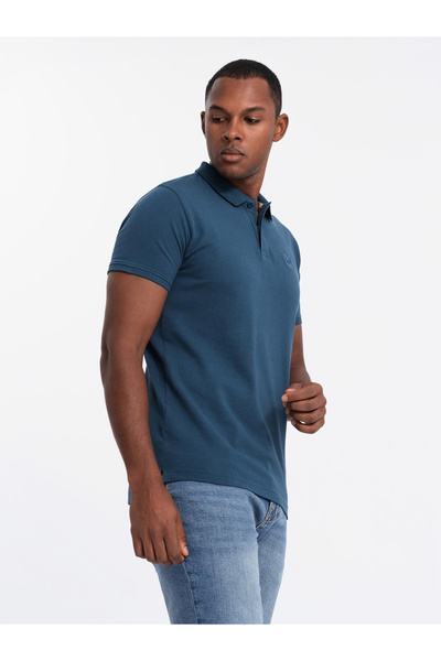 OMBRE BASIC Herren-Poloshirt-Set aus Baumwolle - Weiß/Dunkelblau/Kastanienbraun V4 OM-POBS-0133 S