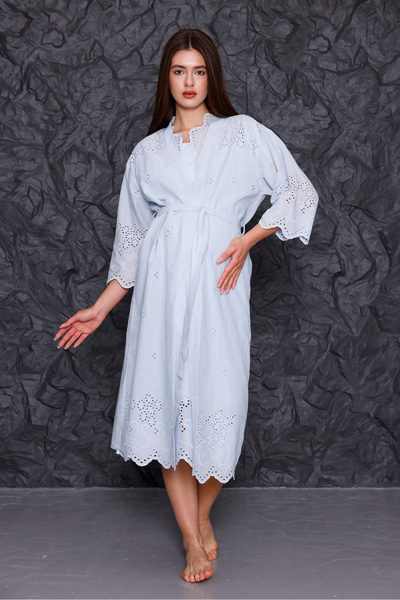 Yulem Homewear Set de 2 cămăși de noapte pentru maternitate din in albastru Fisto