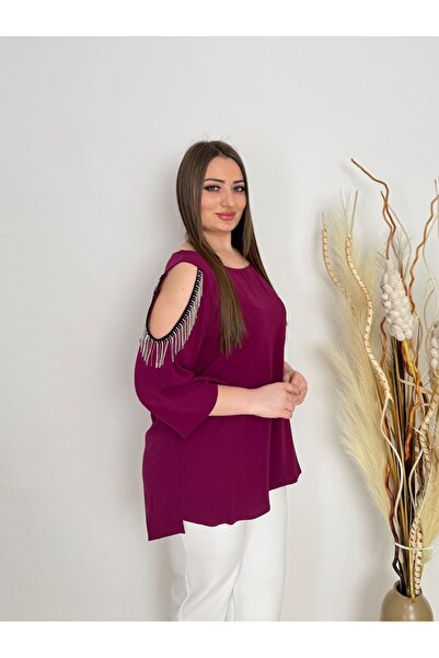 DE WHITES Plus Size Sleeves Chain ​​Detail Bluz