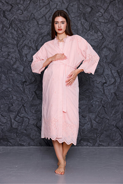 Yulem Homewear طقم ملابس نوم للحوامل من الكتان الفستو البودرة مكون من قطعتين