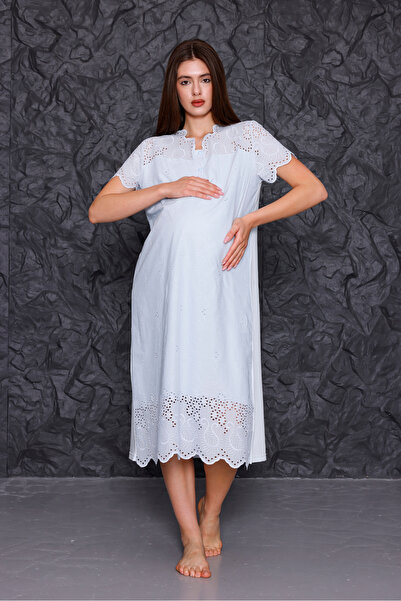 Yulem Homewear Set de 2 cămăși de noapte pentru maternitate din in albastru Fisto