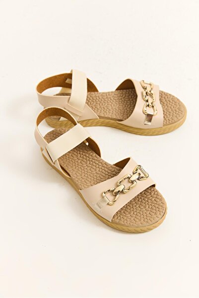 Raneel Kazançlı Alışveriş Ankle Elastic Sandals with Accessories Beige