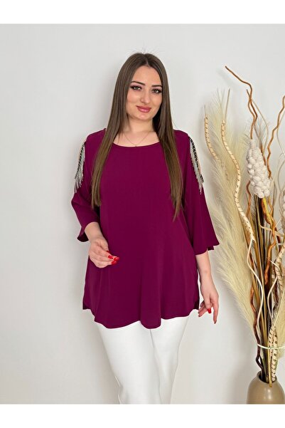 DE WHITES Plus Size Sleeves Chain ​​Detail Bluz