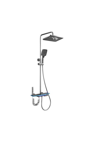 OEM LED shower set with digital display, thermostat, turbine, 4 functions, adjustable shower, rain, faucet, graphite