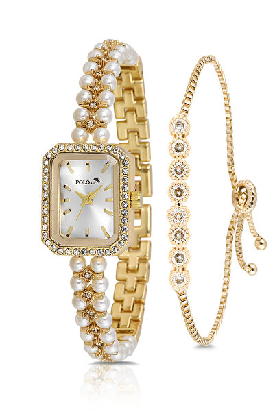 Polo Air İnci Taşlı Görünümlü Kadın Kol Saati Zirkon Taşlı Su Yolu Bileklik K...