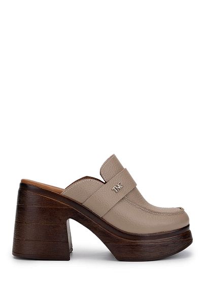 Tamer Tanca Women's Genuine Leather Mink Heeled Slippers