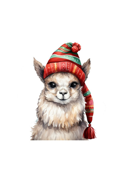 INOVATIX Set de 8 piese, autocolant Lama cu pălărie roșie și verde, INOVATIX®. 6 cm