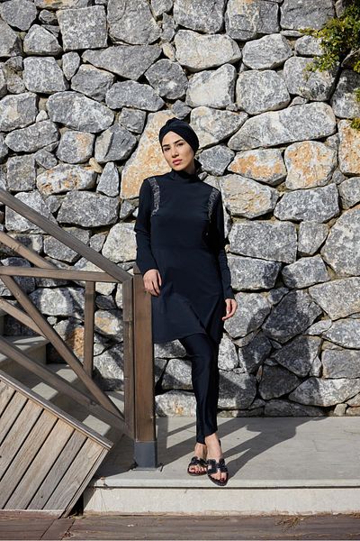 NS TASARIM MAYO Mira Model Shoulder Stone Lycra Design Hijab Double Swimsuit Set