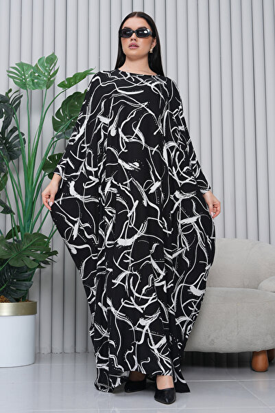EL jadida Rochie lungă din viscoză, oversize, cu model, neagră