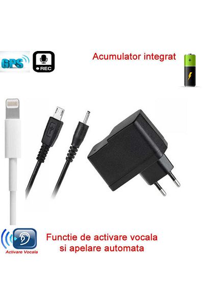 Minitechnics Hybrid microphone hidden in the charger for spy phone with 3 functions: GSM microphone with voice activation