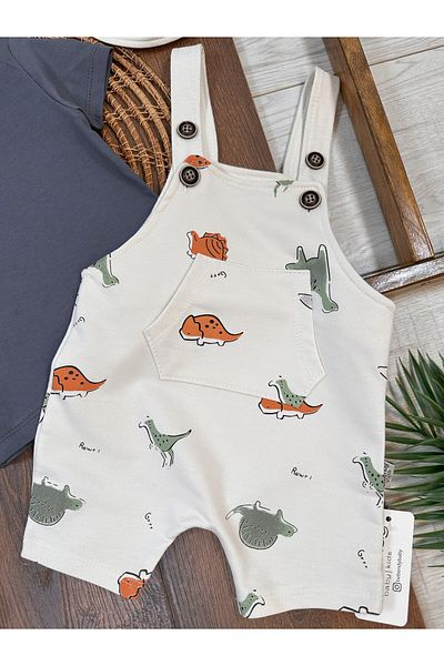 Baby Waka Cep Detail Dinosaur Printed Hat Men's Salopet