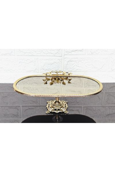 atabey home Bronze Mirror Small Boat Presentation Casting with Gold Frame and Square Legs 30 cm
