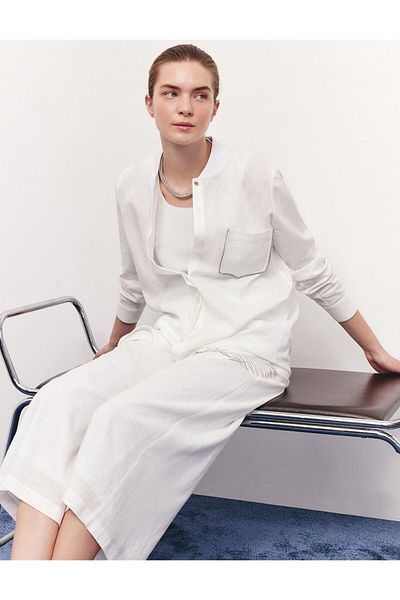 KYR 100% Linen Bead Embroidered Tunic Cream