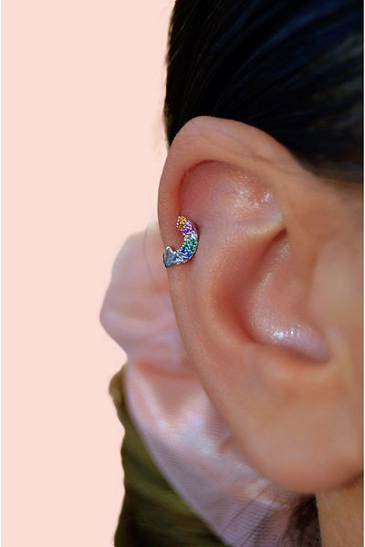 Sacce Scarves&Accessories Rainbow Figured Piercing |   Silver Color Steel Jewelry with Zircon Stone