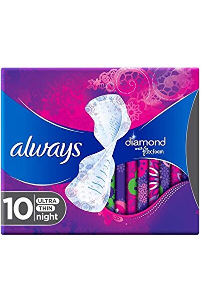 Always Diamond FlexFoam, Large sanitary pads with wings, 10 ct