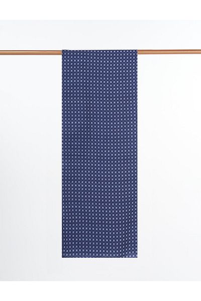 Kayra Checkered Monogram Patterned Shawl Navy Blue