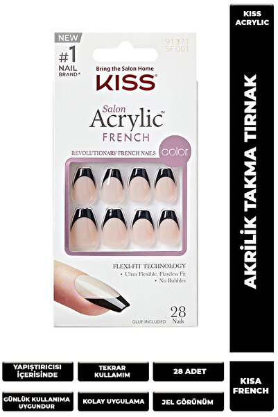 Kiss Acrylic Takma Tırnak Oval Siyah French
