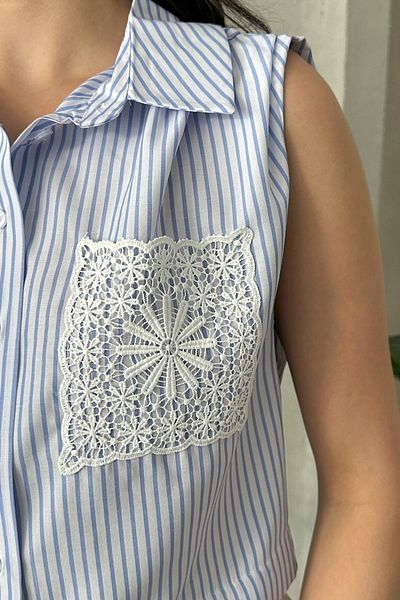MD trend Cămașă fără mâneci cu broderie de buzunar în dungi pentru femei