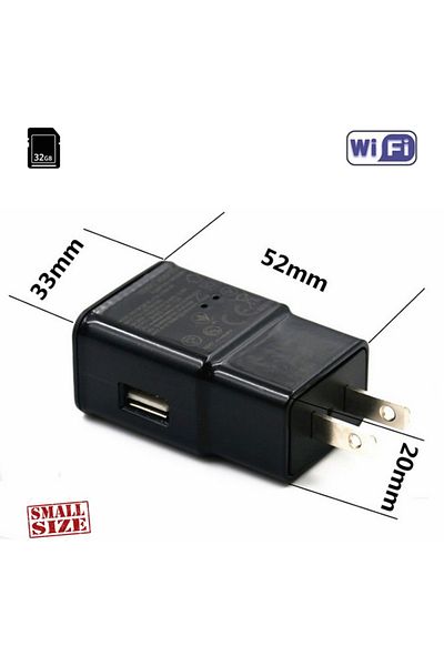 Minitechnics Mini Video Camera 1080P Hidden in USB Charger, WIFI, Ip, p2p, DVR, 32 GB, Permanent Power Supply I