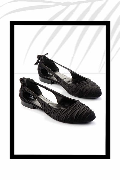 Bambi Black Wrinkled Satin Women's Ballerinas01823016138