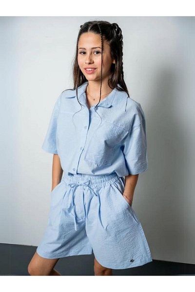 Zekids Girls Half Sleeve Shirt Poplin Shorts Set