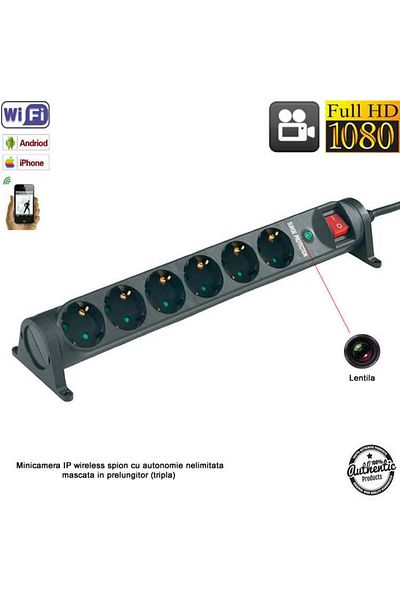 Minitechnics IP Wi-Fi P2P Micro Video Surveillance Camera in Triple Extension Cord, 32 Gb, 1080p, Motion Sensor,