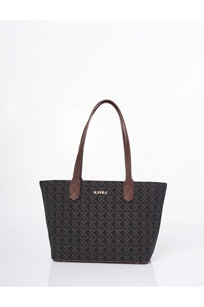 Kayra Geantă Shopper cu model monogramă maro