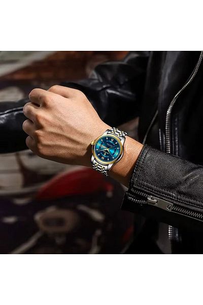 delis Men's watch Poedagar CS1800, stainless steel, silver-gold, blue dial