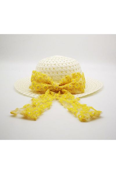 By Piera Girl's Lace Bow Straw Hat 8814