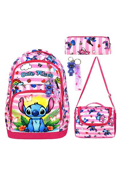 Adalinhome Figured Keychain Gift School Bag Set (Bag, Lunchbox, Pen Bag)