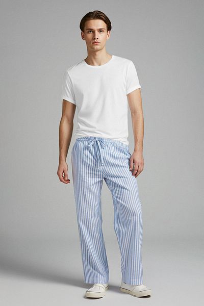 Trendyol Collection Μπλε υφαντό παντελόνι με φαρδιά εφαρμογή Πυτζάμα κάτω TMNSS25PJ00000