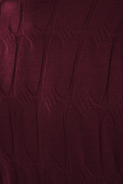 Trendyol Collection Vínové vlasy Weave Mini Mini úplet s výstřihem úpletové šaty TWOAW22EL0027