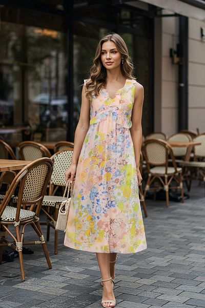 Trendyol Collection Light Pink Floral Skirt Waist Opening Ruffle Lined Chiffon Midi Flight Flight Dress Twoss25El00621