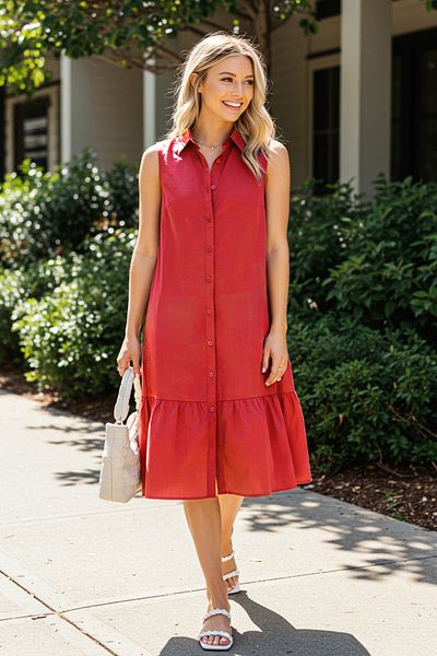Trendyol Collection Pomegranate Flower Straight Straight Cut Midi Woven Dress Twoss25El00439