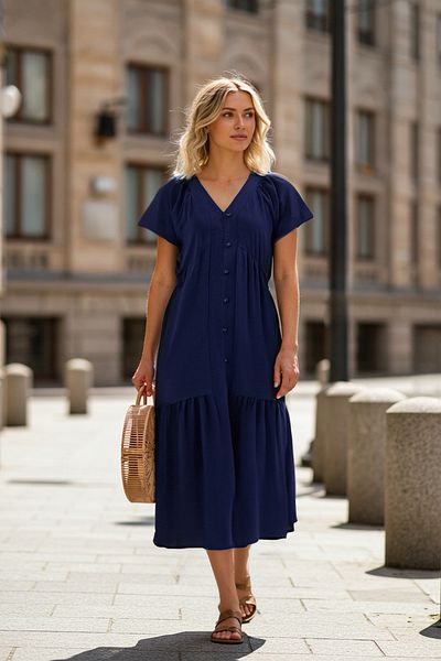 Trendyol Collection Μπλε Navy Απλό Μίντι Υφαντό Φόρεμα TWOSS25EL00629