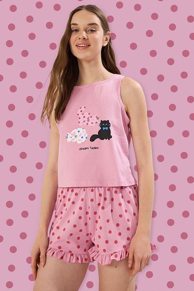 Trendyol Collection Pink Animal Single Jersey Shorts Knitted Pajamas Set Thmss25Pt00118