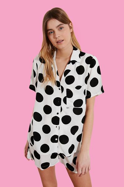 Trendyol Collection Viscose Polka Dot Ecru Shorts Pajama Set - Thmss20Pt0306