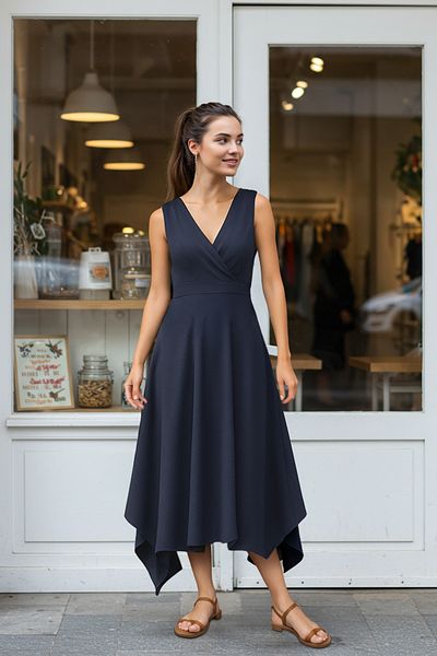 Trendyol Collection Anthracite Pique Maxi Dress with Stretchy Fabric - Slit and Double Breasted Details Twoss25El00458